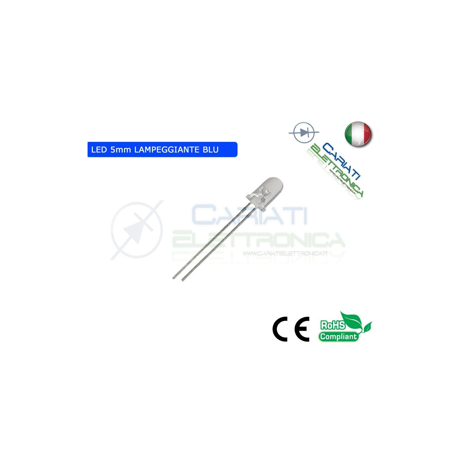 1000 pz Led Lampeggianti Blu 5mm 8000mcd alta luminosità