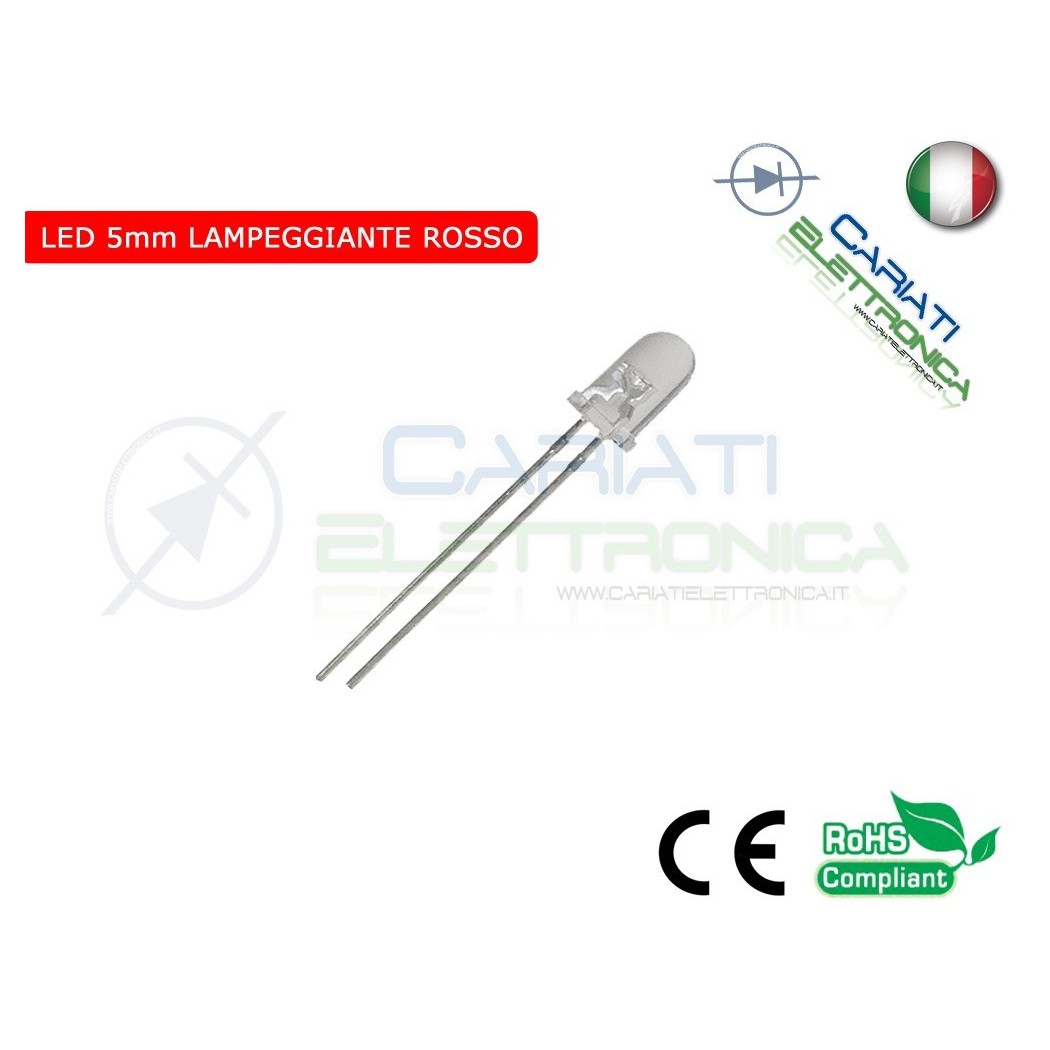 100 pz Led Lampeggianti Rossi 5mm 8000mcd Rosso
