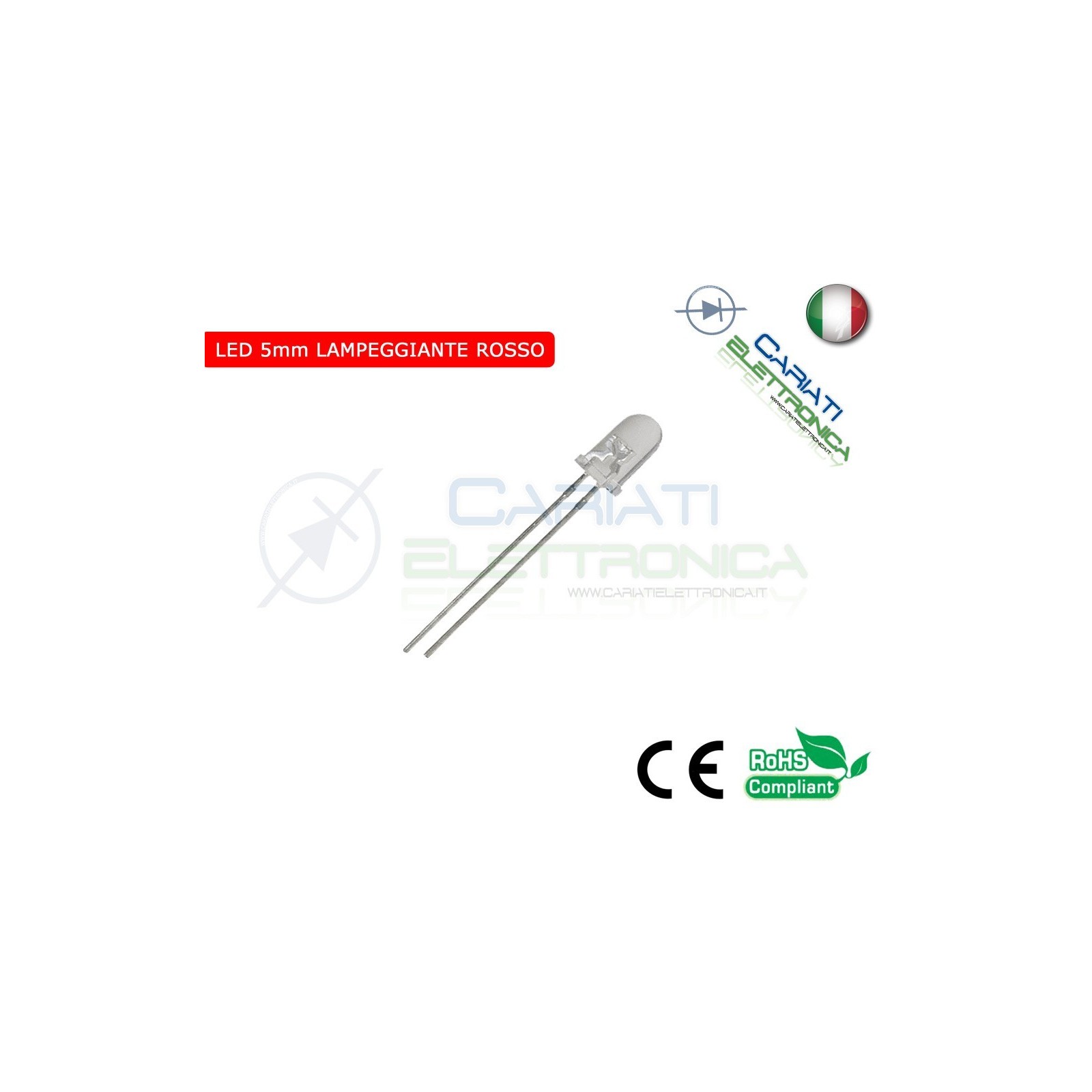 500 pz Led Lampeggianti Rossi 5mm 8000mcd Rosso
