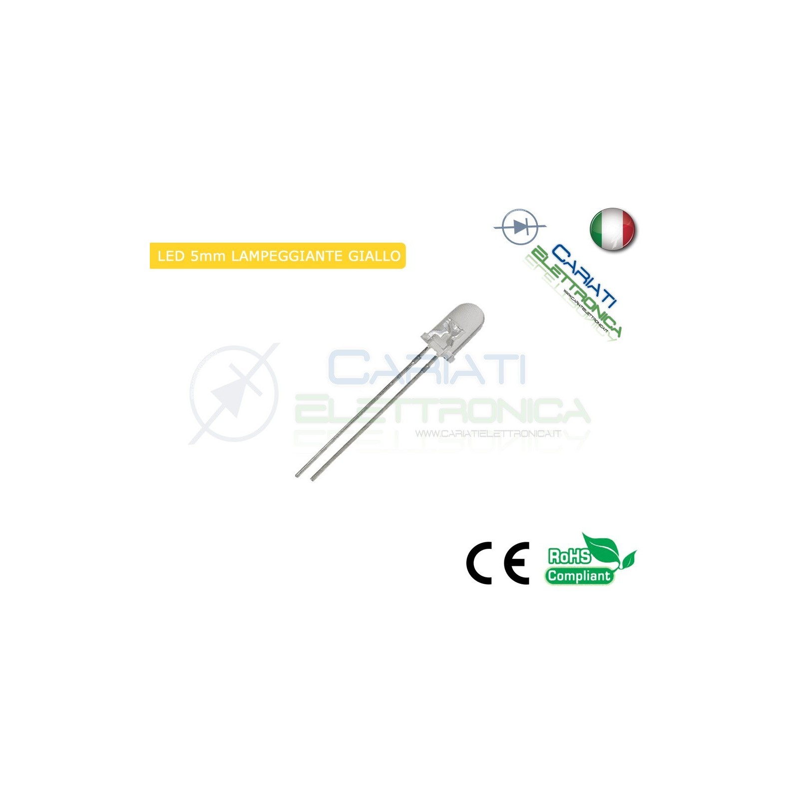 10 PZ Led Lampeggianti Giallo Ambra 5mm 7000mcd Gialli