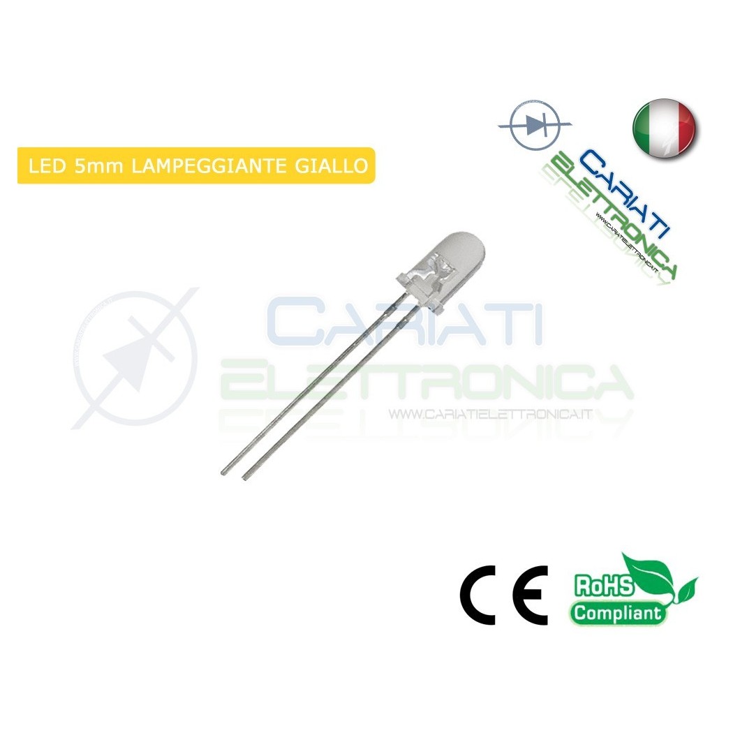 10 PZ Led Lampeggianti Giallo Ambra 5mm 7000mcd Gialli