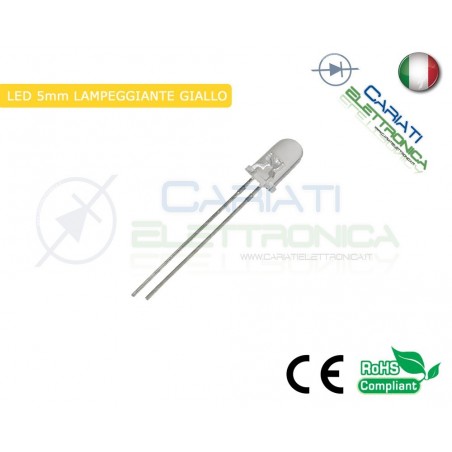 10 PZ Led Lampeggianti Giallo Ambra 5mm 7000mcd Gialli