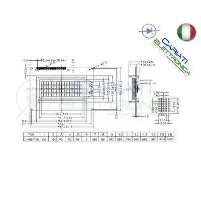 Display Lcd Character Lcm BLU 16x4 1604 Caratteri Retroilluminato Comp. HD44780