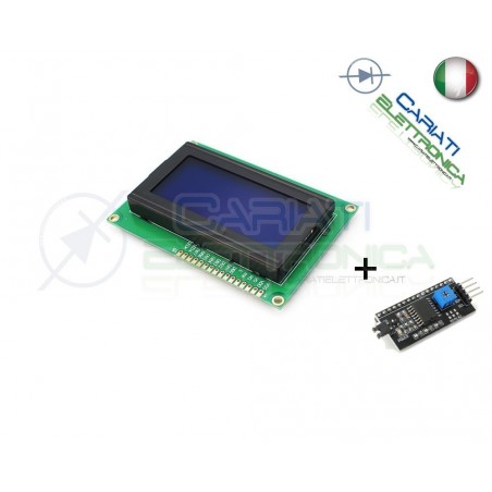 Display Lcd Character Lcm BLU 16x4 1604 + SERIALE I2C / IIC PER ARDUINO