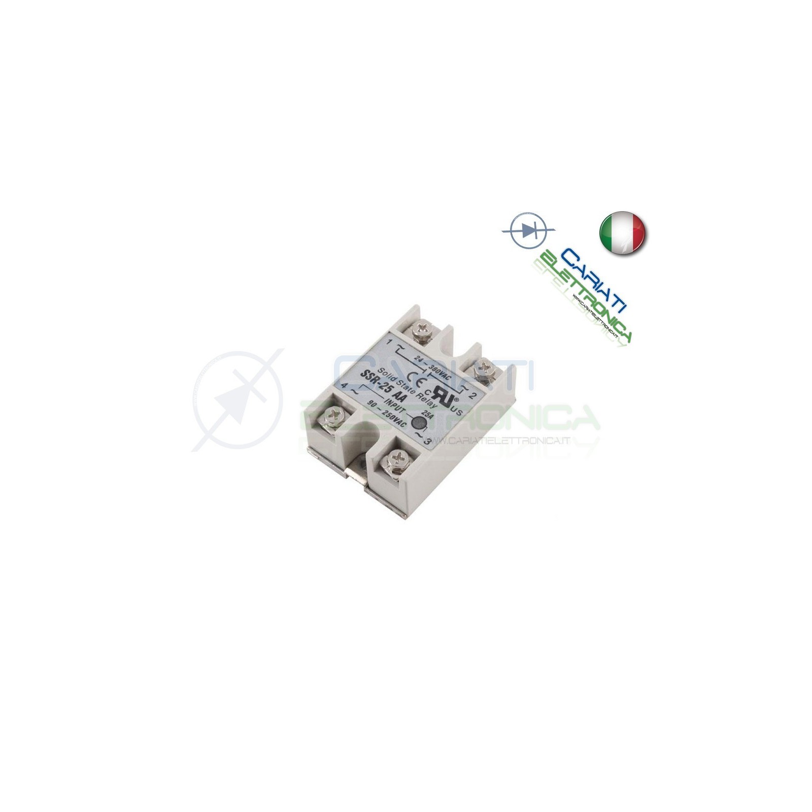 Relè Statico 25A 80-280Vac 24-380Vac SSR-25 AA Stato Solido Relay