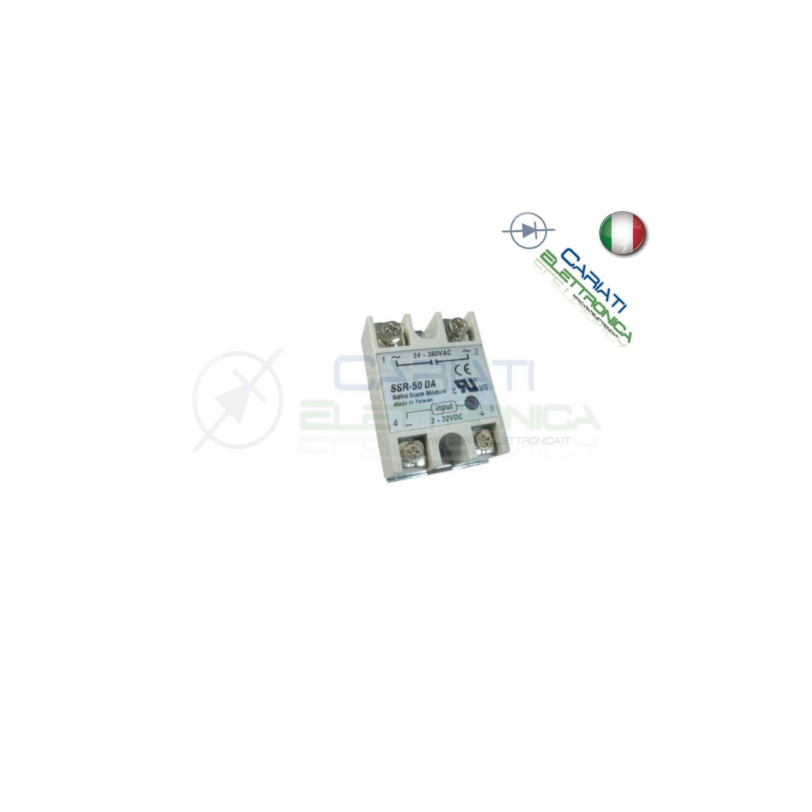 Relè Statico 50A 3-32Vdc 24-380Vac SSR-50 DA Stato Solido Relay