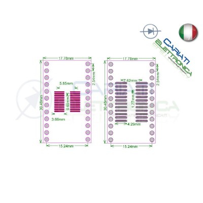 1 Pezzo Adattatore Basetta Test PCB SOP24 SO24 SOIC24 SMD a DIP24Generico