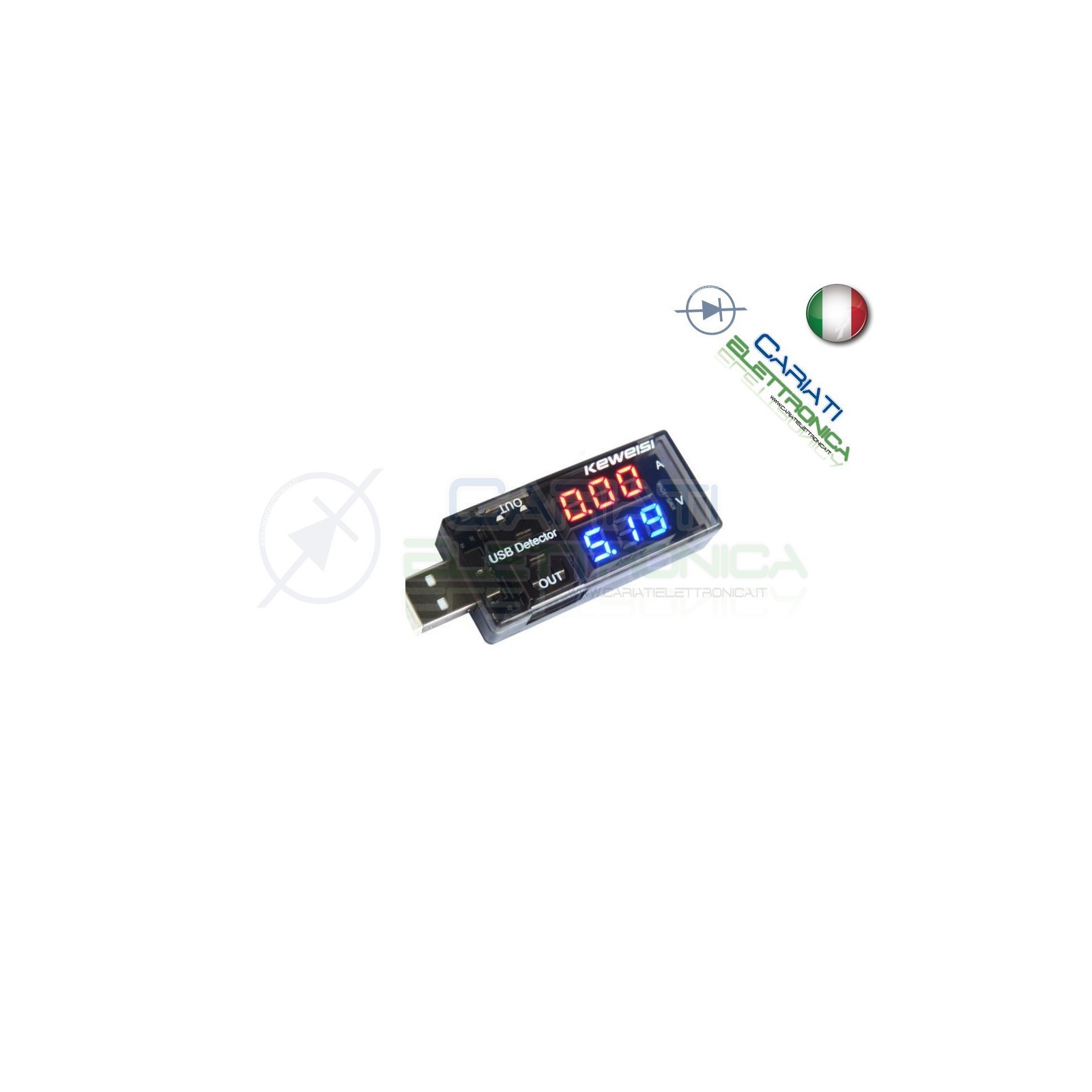 Tester Voltmetro Amperometro Digitale Misuratore USB DC 9V 3A Doppio Display