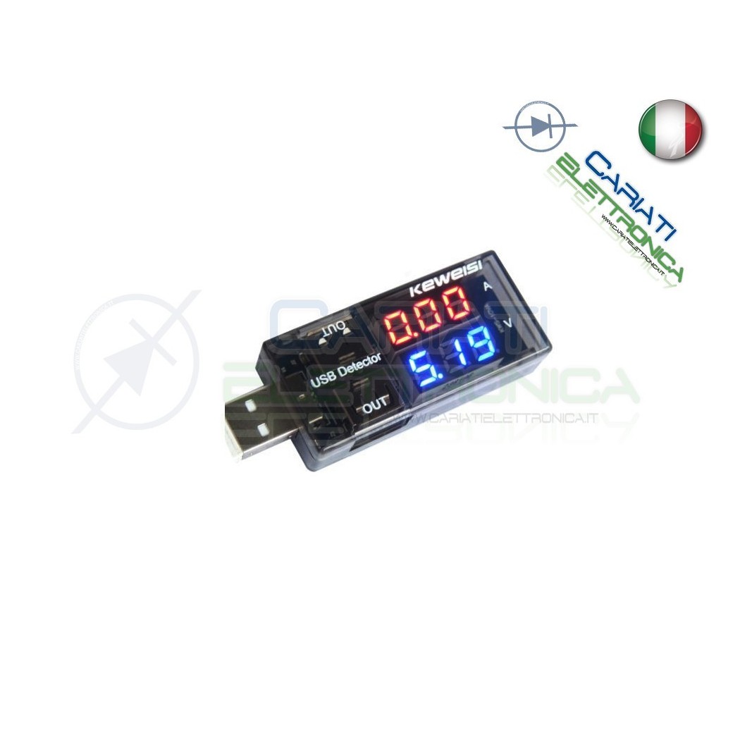 Tester Voltmetro Amperometro Digitale Misuratore USB DC 9V 3A Doppio Display