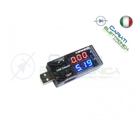 Tester Voltmetro Amperometro Digitale Misuratore USB DC 9V 3A Doppio Display