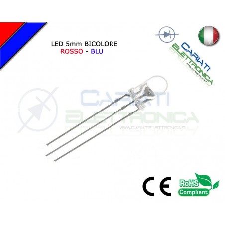 10 PZ Led 5mm Bicolore Rosso Blu 8000mcd CATODO COMUNE 3 Pin