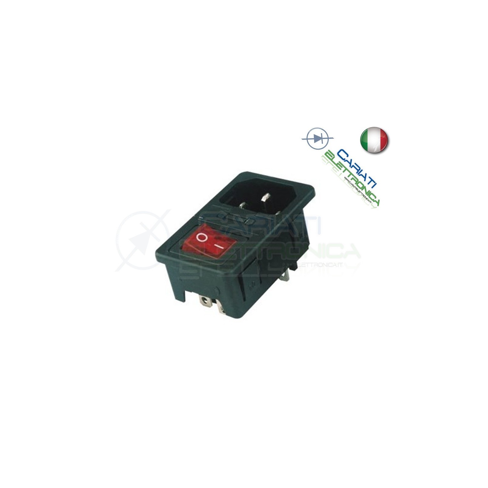 CONNETTORE ALIMENTAZIONE AC SPINA 10A CON INTERRUTTORE E FUSIBILE