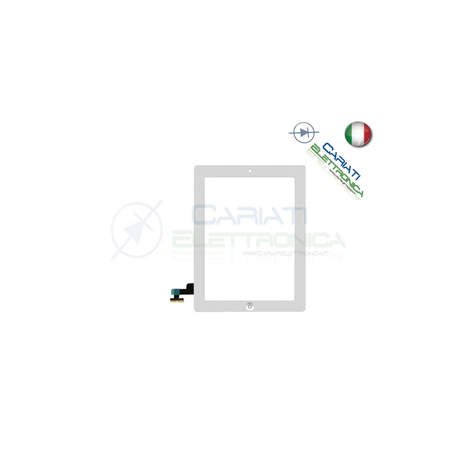 VETRO TOUCH SCREEN BIANCO PER APPLE IPAD 2 CON TASTO HOME E BIADESIVO