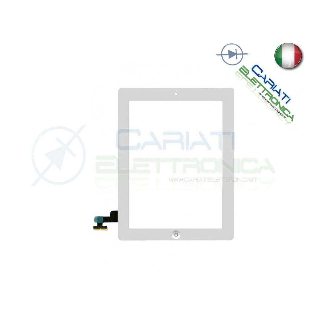VETRO TOUCH SCREEN BIANCO PER APPLE IPAD 2 CON TASTO HOME E BIADESIVO