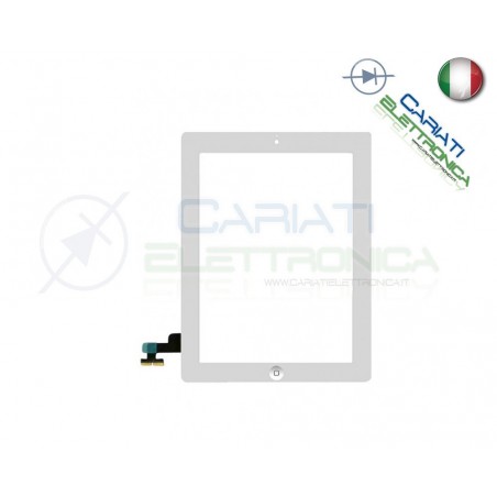 VETRO TOUCH SCREEN BIANCO PER APPLE IPAD 2 CON TASTO HOME E BIADESIVO