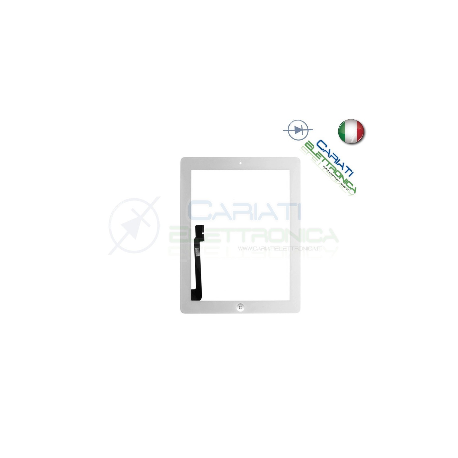VETRO TOUCH SCREEN BIANCO PER APPLE IPAD 3 CON TASTO HOME E BIADESIVO