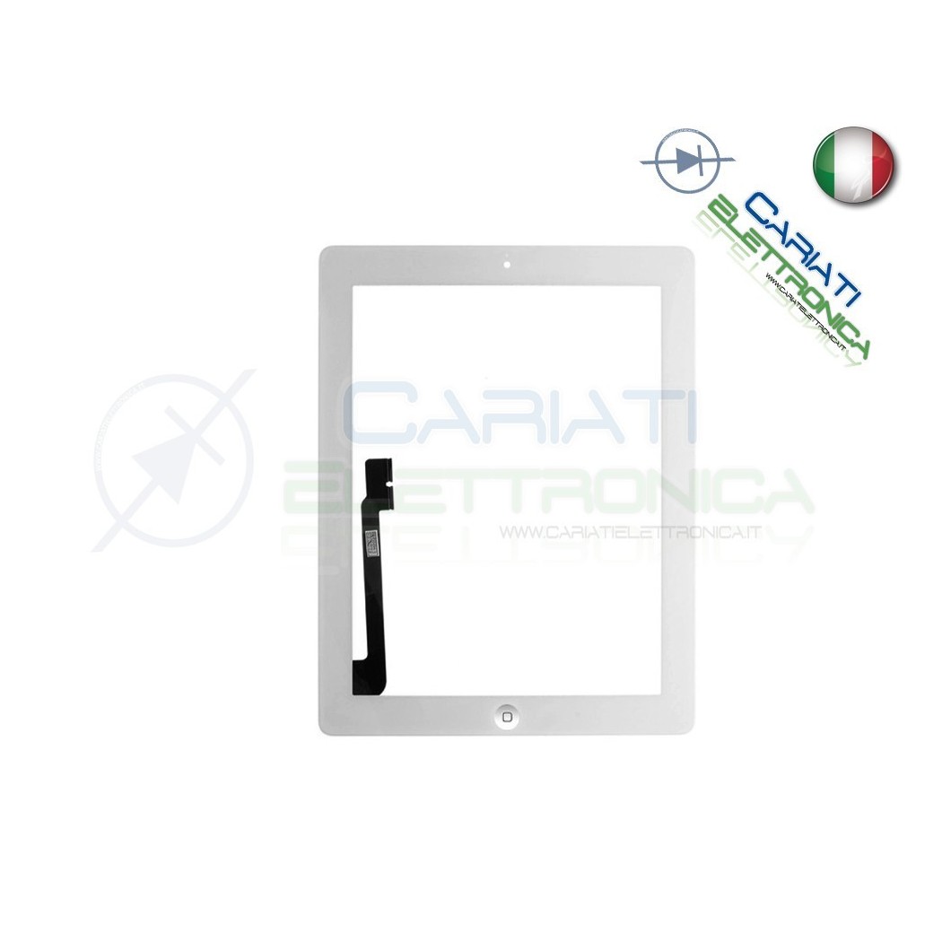 VETRO TOUCH SCREEN BIANCO PER APPLE IPAD 3 CON TASTO HOME E BIADESIVO