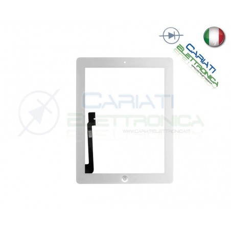 VETRO TOUCH SCREEN BIANCO PER APPLE IPAD 3 CON TASTO HOME E BIADESIVO