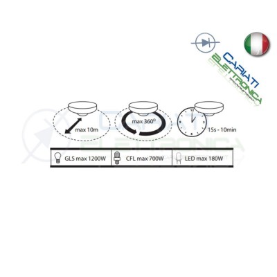 Rilevatore di Movimento da Soffitto con Sensore PIR a 360 ° accensione Luce