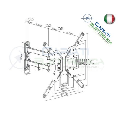 Full Motion TV Wall Mount 23"-55" | VESA 400x400 TV Bracket up to 30 kgCariati Elettronica