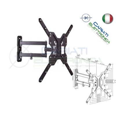 Supporto TV a Parete Orientabile e Inclinabile 23"-55" Staffa VESA 400x400 fino a 30 kg Cariati Elettronica