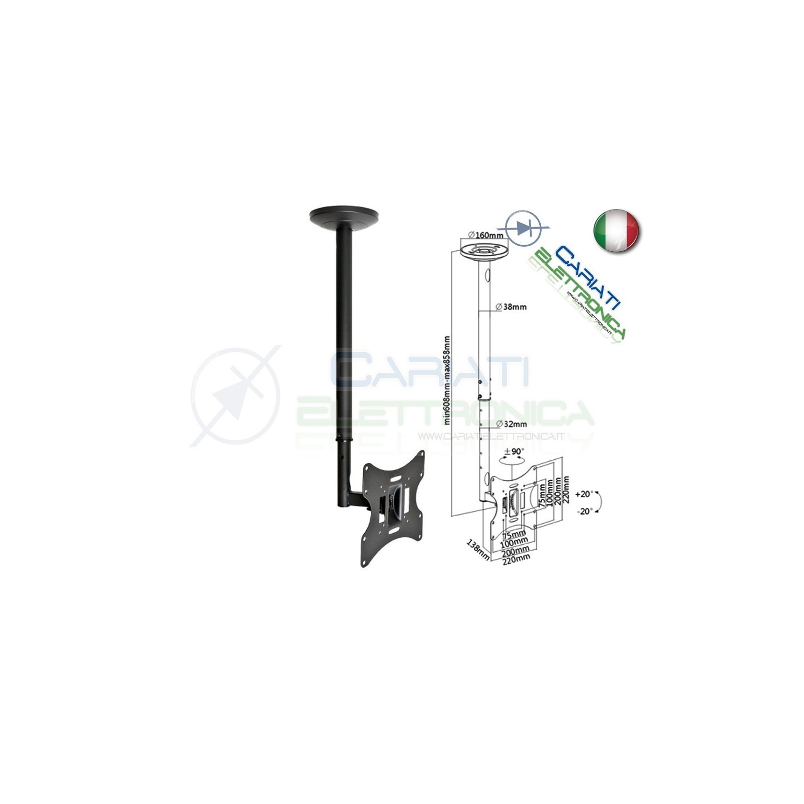 SUPPORTO STAFFA TV LCD TFT LED PLASMA SOFFITTO DA 23 A 42 POLLICI