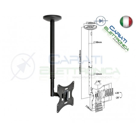 SUPPORTO STAFFA TV LCD TFT LED PLASMA SOFFITTO DA 23 A 42 POLLICI