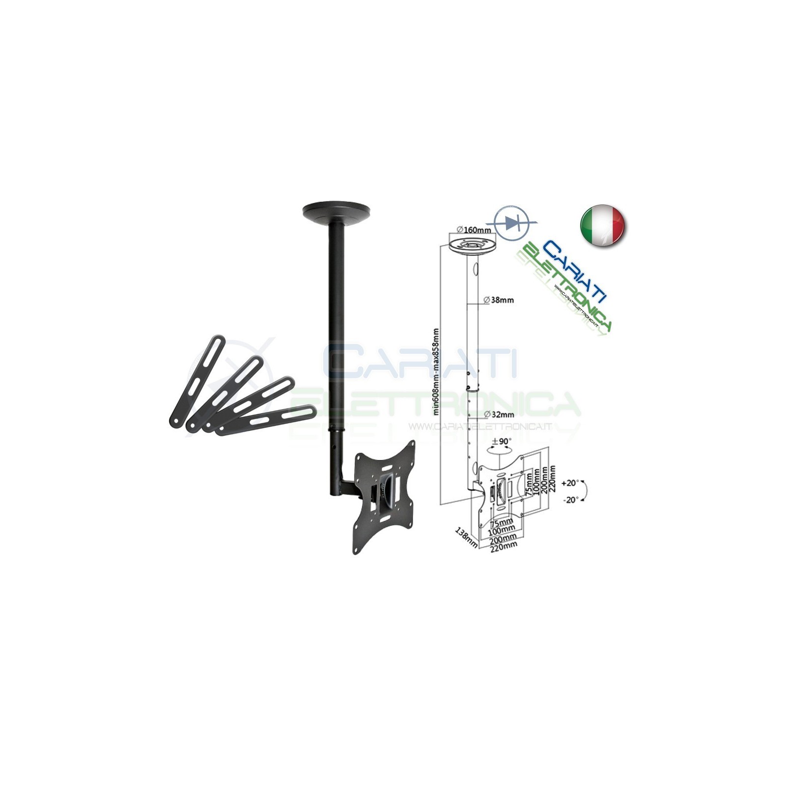 SUPPORTO STAFFA TV LCD TFT LED PLASMA SOFFITTO DA 23 A 55 POLLICI