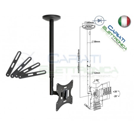 SUPPORTO STAFFA TV LCD TFT LED PLASMA SOFFITTO DA 23 A 55 POLLICI