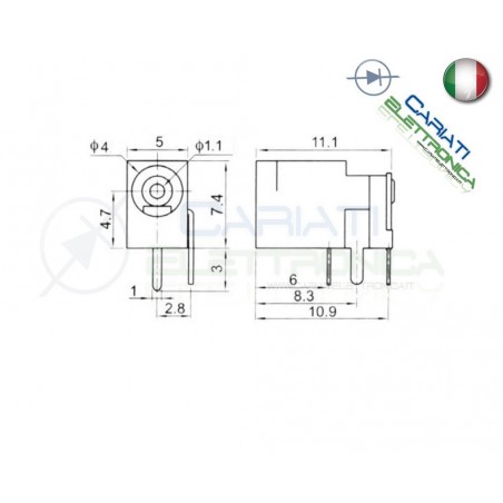 2 PEZZI CONNETTORE ALIMENTAZIONE DC JACK SPINA FEMMINA 3.5 x 1.1 mm