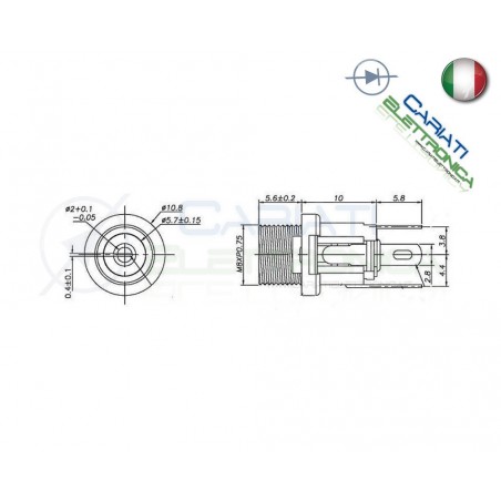 2x Dc Panel Power Jack 5,5x2,1mm supply FemaleCariati Elettronica
