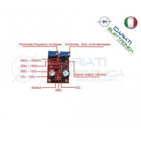 Scheda Generatore di impulsi con frequenza e duty cycle variabile NE555