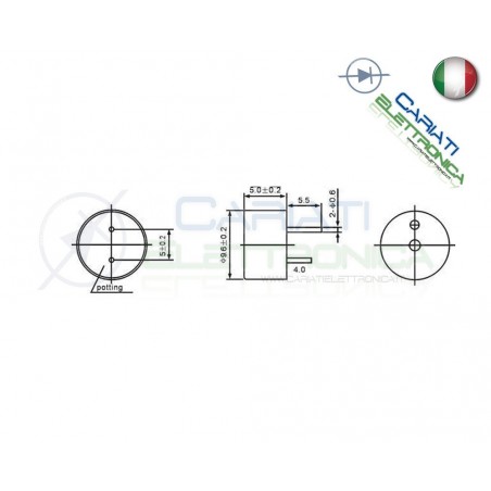 Cicalino Buzzer attivo 9.6x5 mm 3V 5V 12V Con Oscillatore Integrato