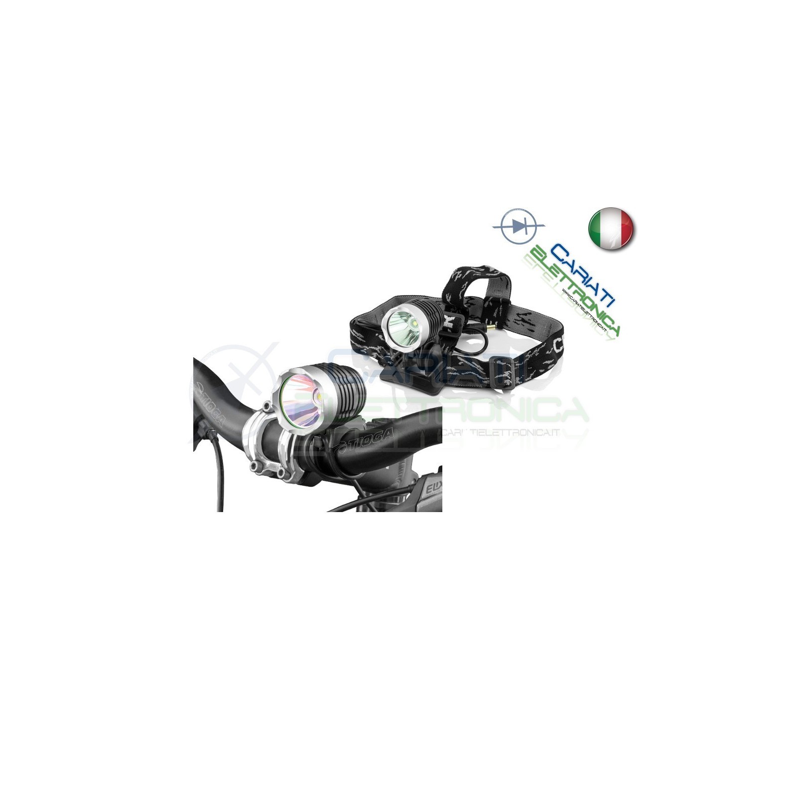 Fanale anteriore torcia led per Bike Bici o da Camping Campeggio 1200lm