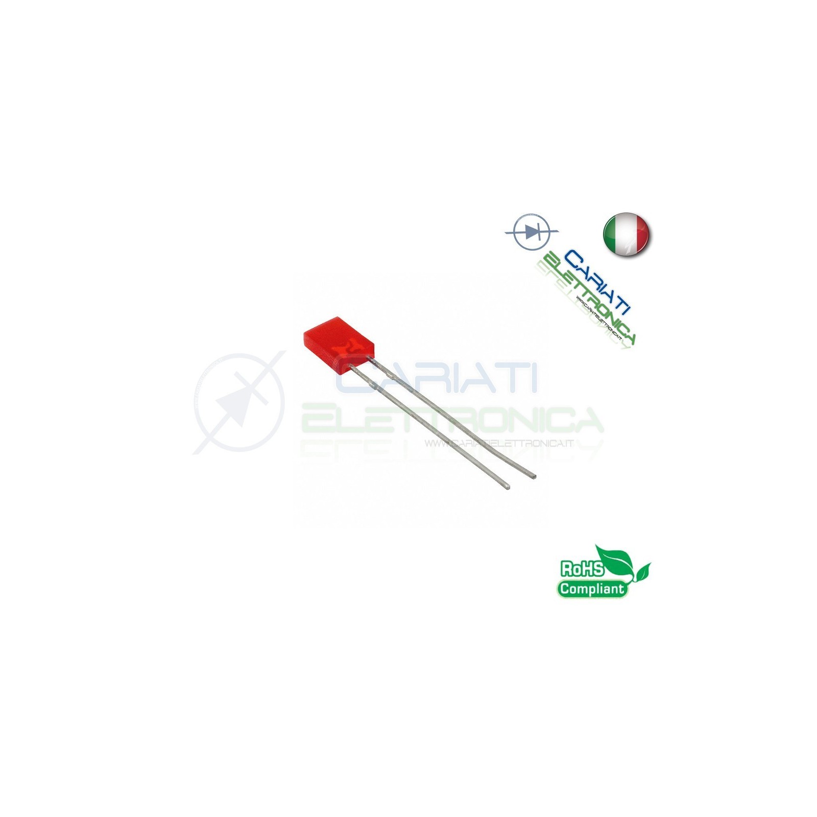 50 PEZZI Led rettangolare rettangolari 110° 2x5x7mm colore Rosso Flat Top