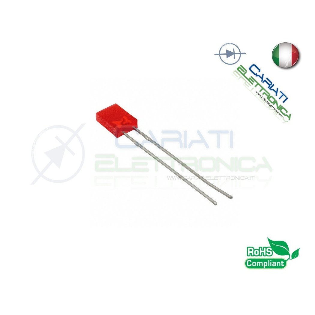 100 PEZZI Led rettangolare rettangolari 110° 2x5x7mm colore Rosso Flat Top