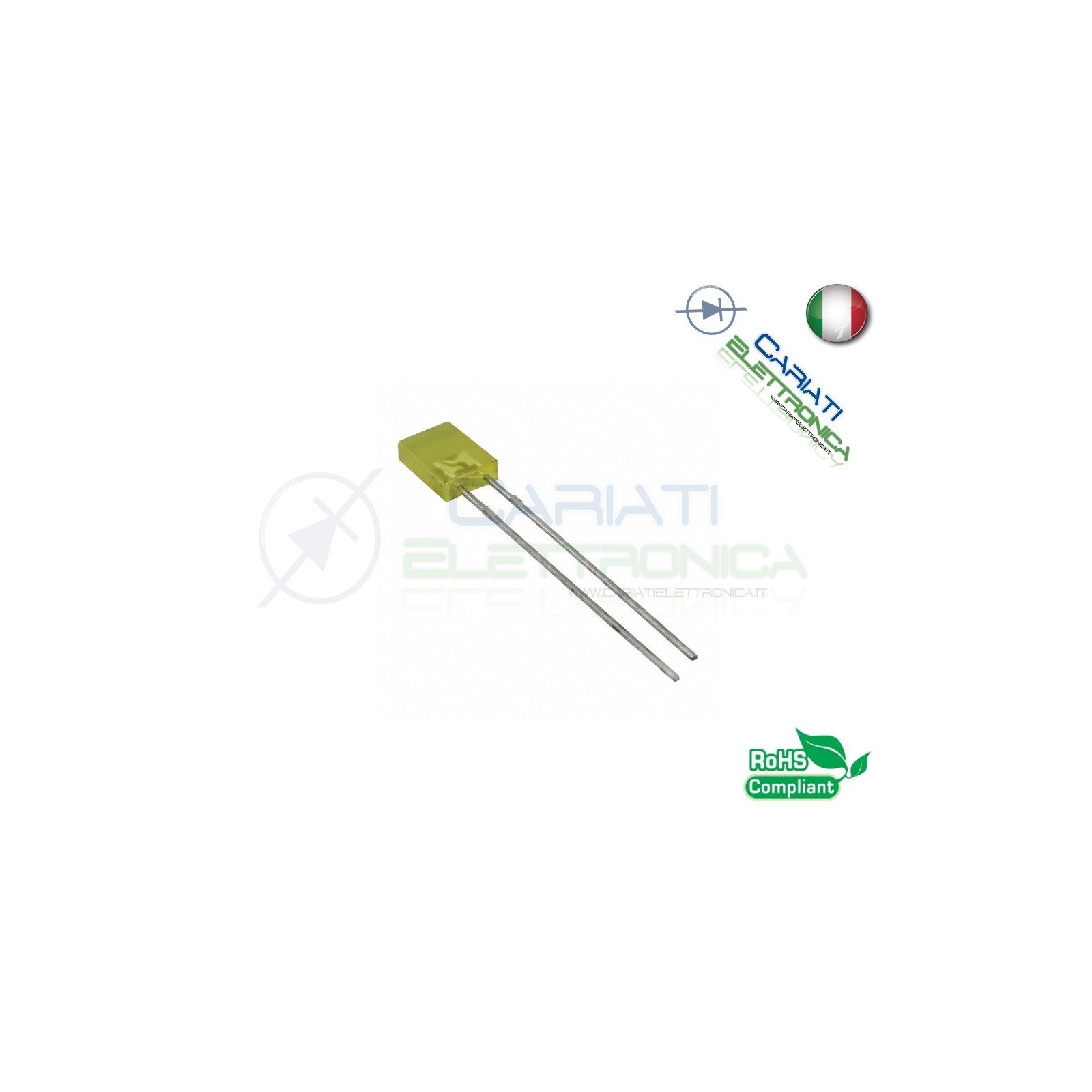 100 PEZZI Led rettangolare rettangolari 110° 2x5x7mm colore Giallo Flat Top