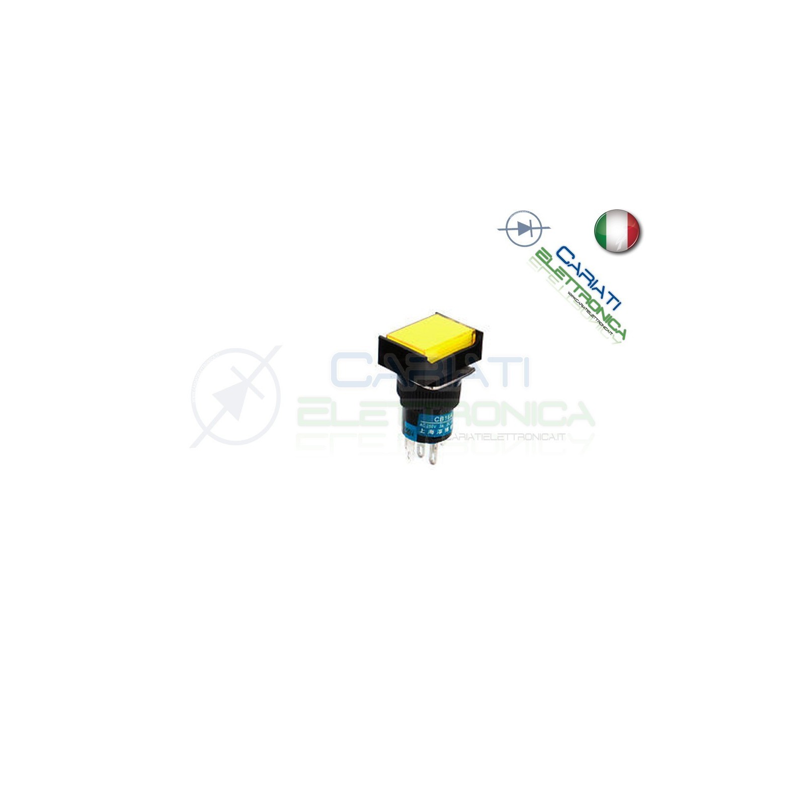 PULSANTE LED GIALLO AMBRA 12V TESTA RETTANGOLARE 18x24mm