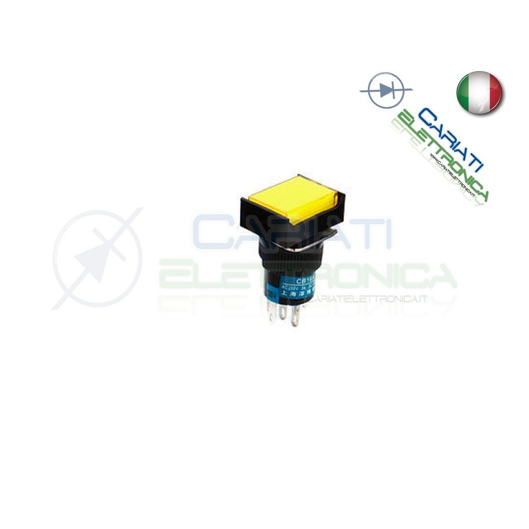 PULSANTE LED GIALLO AMBRA 12V TESTA RETTANGOLARE 18x24mm