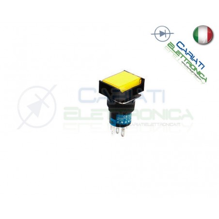 PULSANTE LED GIALLO AMBRA 12V TESTA RETTANGOLARE 18x24mm
