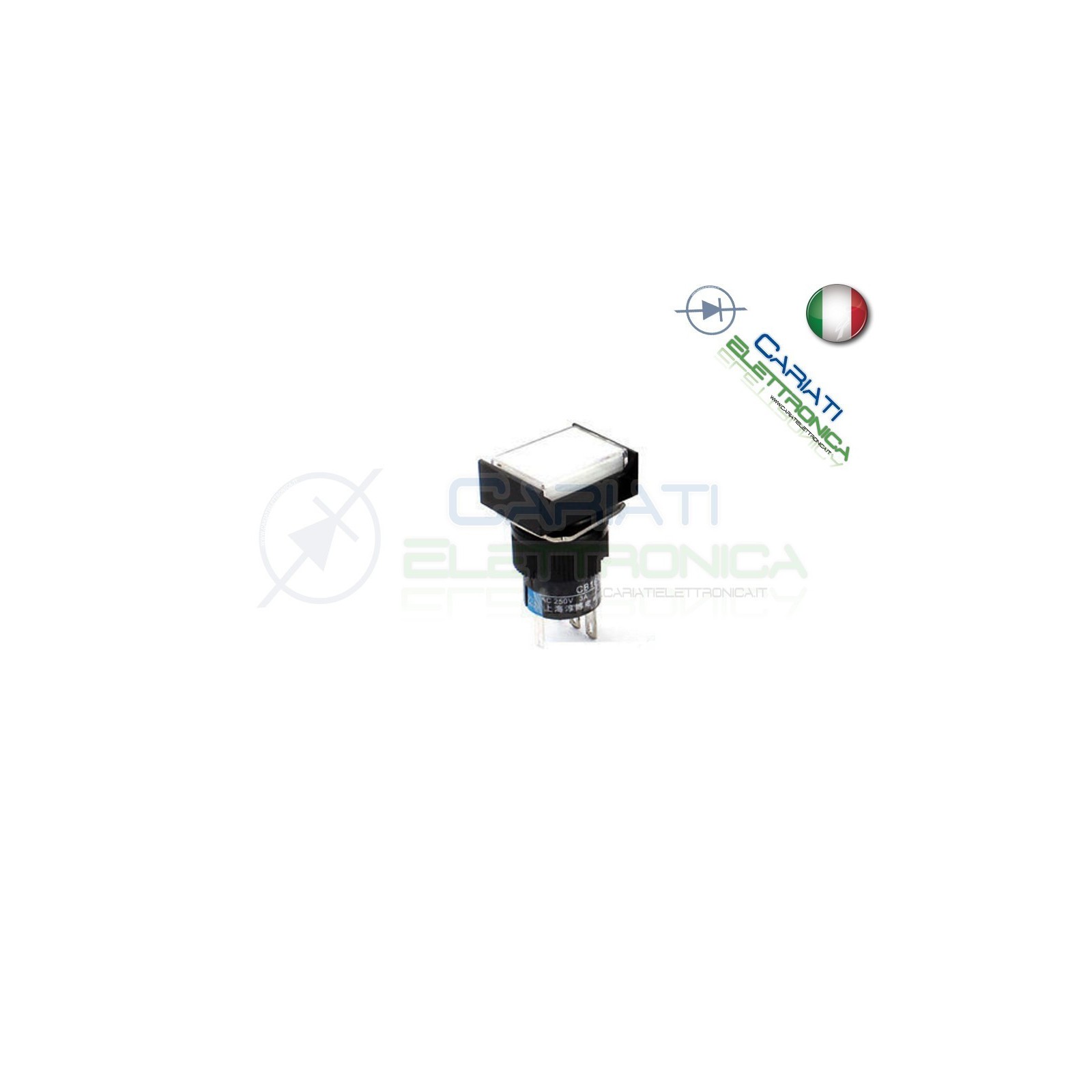 PULSANTE BIANCO A LED 12V TESTA RETTANGOLARE 18x24mm