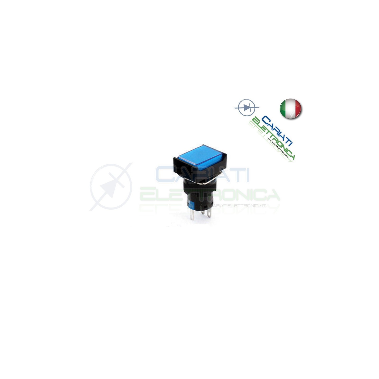 PULSANTE BLU A LED 12V TESTA RETTANGOLARE 18x24mm