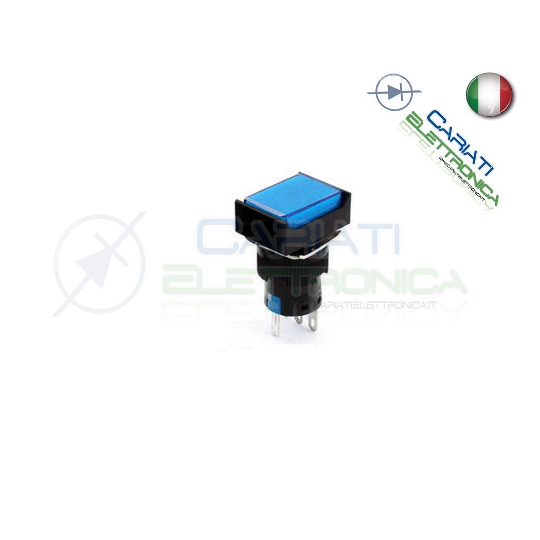 PULSANTE BLU A LED 12V TESTA RETTANGOLARE 18x24mm