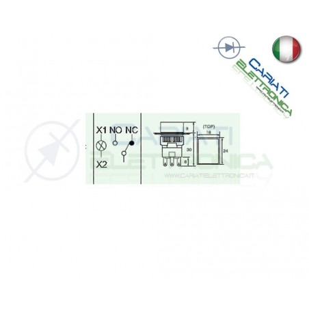 PULSANTE ROSSO A LED 12V TESTA RETTANGOLARE 18x24mm
