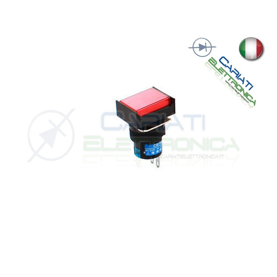 PULSANTE ROSSO A LED 12V TESTA RETTANGOLARE 18x24mm