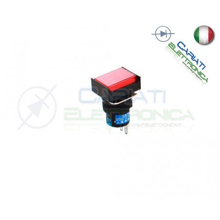 PULSANTE ROSSO A LED 12V TESTA RETTANGOLARE 18x24mm