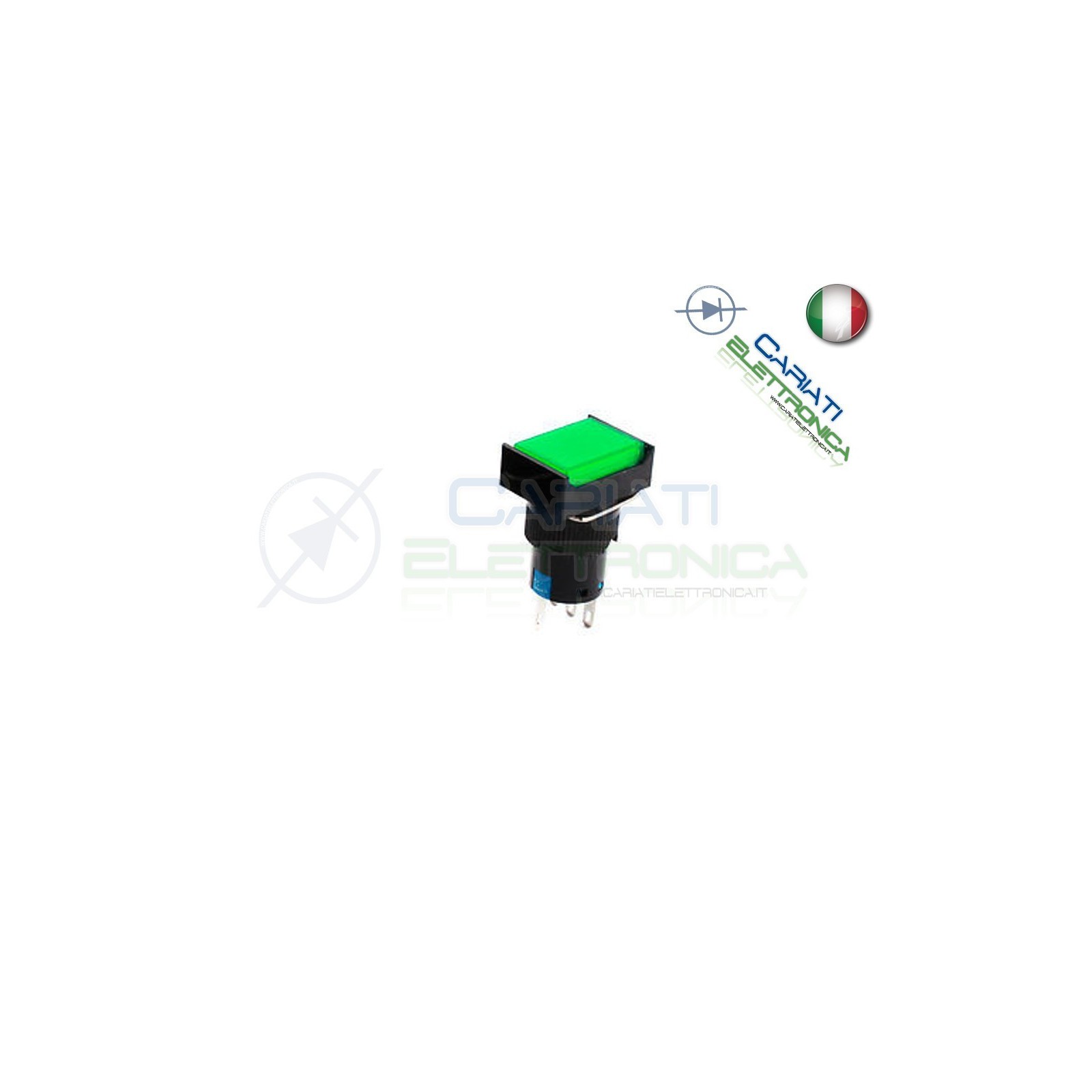 PULSANTE VERDE A LED 12V TESTA RETTANGOLARE 18x24mm