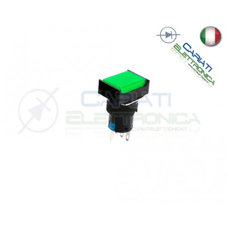 PULSANTE VERDE A LED 12V TESTA RETTANGOLARE 18x24mm