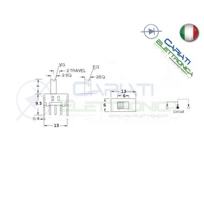 2 PEZZI Interruttore Deviatore a Slitta Slide 3 pin con altezza leva 2mm
