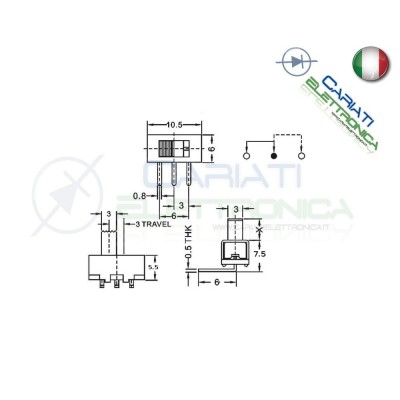 2 PEZZI Interruttore Deviatore a Slitta Slide 3 pin 90 gradi con altezza leva 4mm